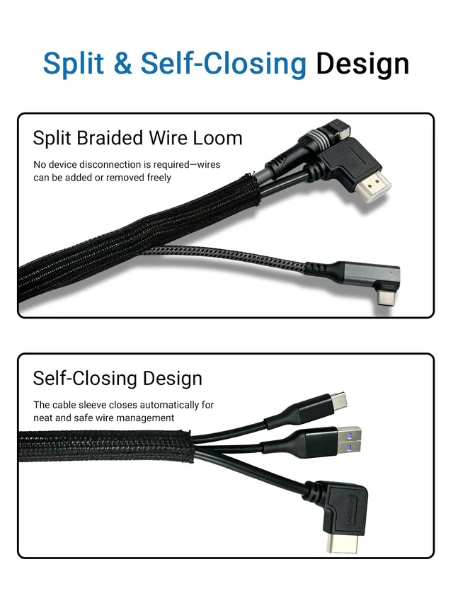 Alt view image 4 of 7 - Cable Management Sleeve,25ft 1/2in Cord Protectors from Pets No Chew Braided Wire Loom Automotive, Split Loom Tubing, Mesh Cable Sleeve for USB Cable Power Cord Audio Cable Cord Organizer