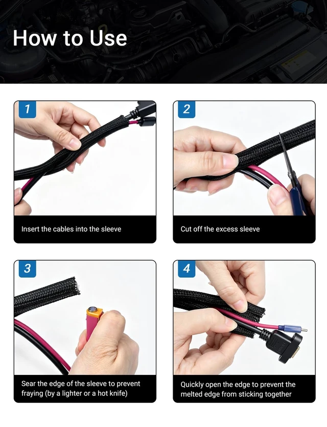 Alt view image 5 of 7 - Cable Management Sleeve,25ft 1/2in Cord Protectors from Pets No Chew Braided Wire Loom Automotive, Split Loom Tubing, Mesh Cable Sleeve for USB Cable Power Cord Audio Cable Cord Organizer