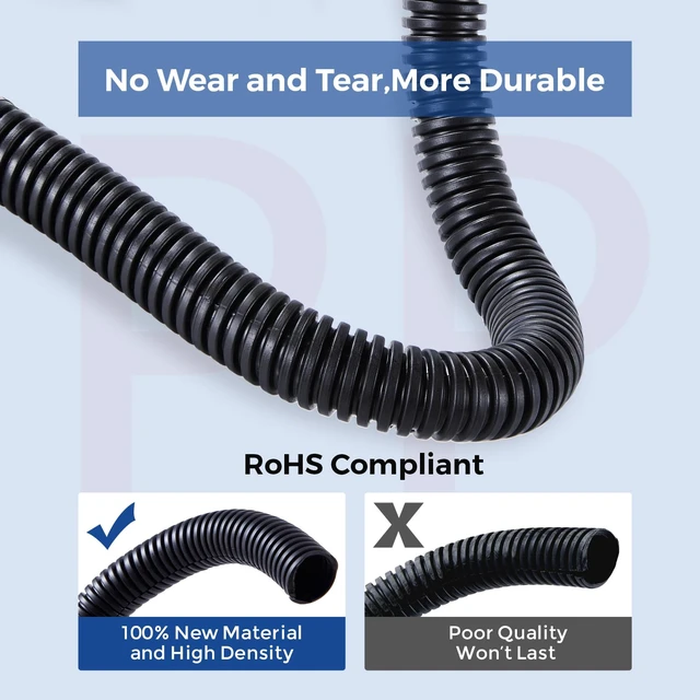 Alt view image 3 of 7 - Wire Loom 3/8 inch 10ft, Split Loom, Outdoor Cord Protector | Flexible Wire Conduit Automotive, Wire Protector Tubing, Black