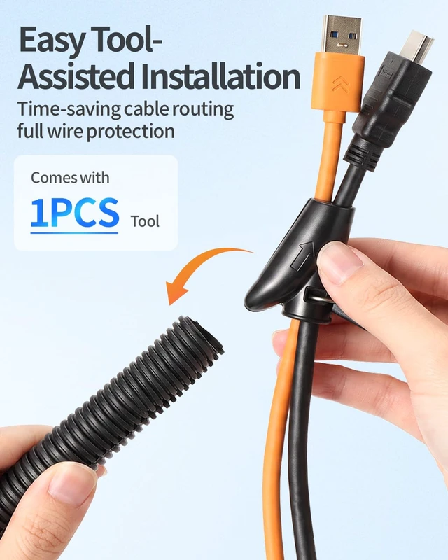 Alt view image 3 of 7 - 50ft - 1/2 inch Wire Loom Tubing, Split Cable Sleeves Black Wire Loom Automotive with Installation Tool, Flame Retardant Cord Protectors from Pets no Chew