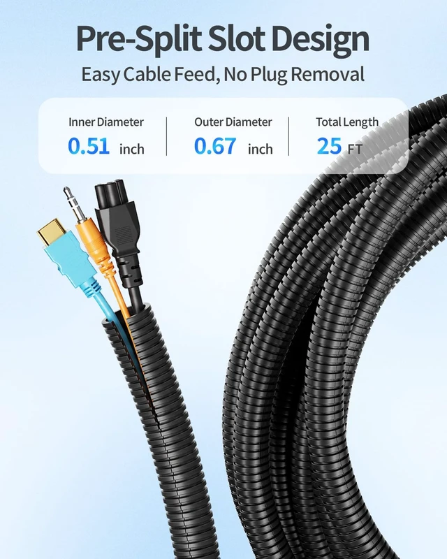 Alt view image 3 of 7 - 25ft - 1/2 inch Wire Loom Tubing, Split Cable Sleeves Black Wire Loom Automotive with Installation Tool, Flame Retardant Cord Protectors from Pets no Chew