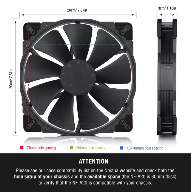 Alt view image 2 of 7 - NF-A20 PWM chromax.Black.swap, High-Performance Quiet Fan 200mm | High Airflow, Low Noise, 30mm Thick Fan, for PC and Electronics Cooling, Customisable Colour Pads, 800rpm 4-Pin PWM