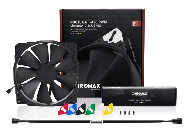 Alt view image 4 of 7 - NF-A20 PWM chromax.Black.swap, High-Performance Quiet Fan 200mm | High Airflow, Low Noise, 30mm Thick Fan, for PC and Electronics Cooling, Customisable Colour Pads, 800rpm 4-Pin PWM