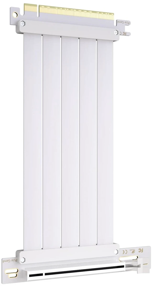 Main image of 200mm PCIe 4.0 x16 GPU Riser Cable, 90 Degree Right Angle, White Compatible with RTX 4090 4080 4070, RX 7900, Gen 3 and Gen 4, EMI Shielded, Silver-Plated Copper