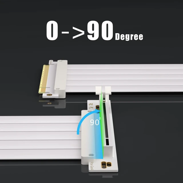 Alt view image 5 of 7 - 200mm PCIe 4.0 x16 GPU Riser Cable, 90 Degree Right Angle, White Compatible with RTX 4090 4080 4070, RX 7900, Gen 3 and Gen 4, EMI Shielded, Silver-Plated Copper