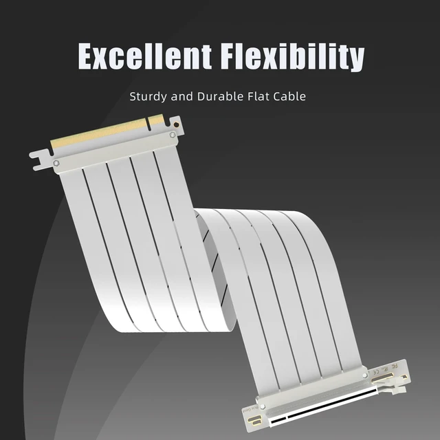 Alt view image 6 of 7 - 200mm PCIe 4.0 x16 GPU Riser Cable, 90 Degree Right Angle, White Compatible with RTX 4090 4080 4070, RX 7900, Gen 3 and Gen 4, EMI Shielded, Silver-Plated Copper