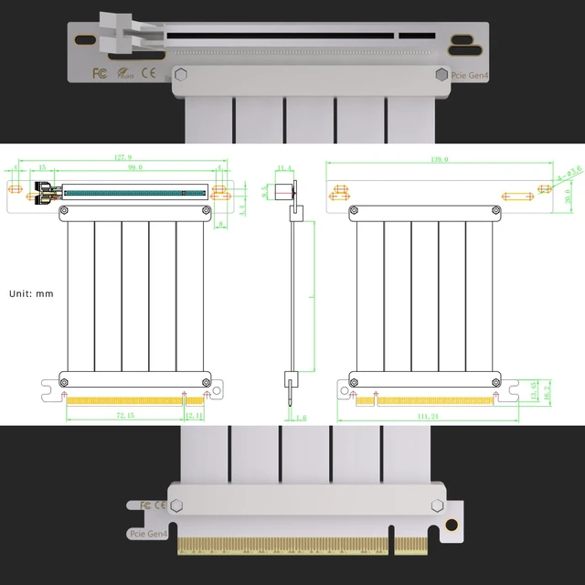 Alt view image 7 of 7 - 200mm PCIe 4.0 x16 GPU Riser Cable, 90 Degree Right Angle, White Compatible with RTX 4090 4080 4070, RX 7900, Gen 3 and Gen 4, EMI Shielded, Silver-Plated Copper