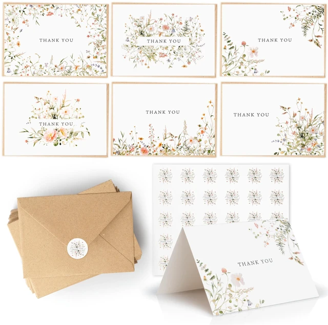 Alt view image 2 of 6 - 52-pack Floral Thank You Cards Bulk with Kraft Envelopes & Matching Stickers, 3.5x5 Inches, 6 Wildflower Designs | Perfect for Weddings, Baby & Bridal Showers, Graduations & Birthday