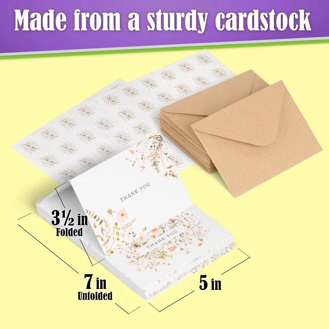 Alt view image 3 of 6 - 52-pack Floral Thank You Cards Bulk with Kraft Envelopes & Matching Stickers, 3.5x5 Inches, 6 Wildflower Designs | Perfect for Weddings, Baby & Bridal Showers, Graduations & Birthday