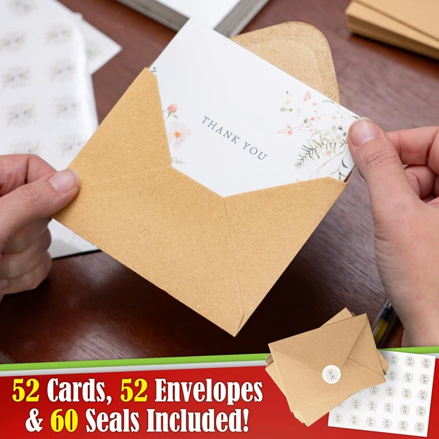 Alt view image 5 of 6 - 52-pack Floral Thank You Cards Bulk with Kraft Envelopes & Matching Stickers, 3.5x5 Inches, 6 Wildflower Designs | Perfect for Weddings, Baby & Bridal Showers, Graduations & Birthday