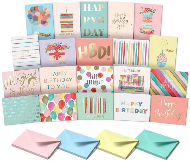 Main image of Happy Birthday Cards with Envelopes & Assortment Box. Variety Set of 20 Assorted Birthday Cards with Envelopes, Perfect Bulk Pack for Celebrations, Special Occasions, Friends