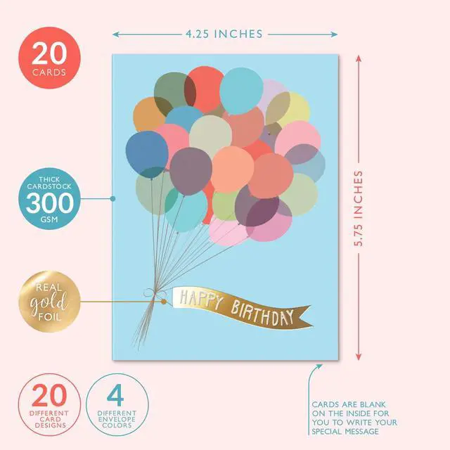 Alt view image 2 of 5 - Happy Birthday Cards with Envelopes & Assortment Box. Variety Set of 20 Assorted Birthday Cards with Envelopes, Perfect Bulk Pack for Celebrations, Special Occasions, Friends