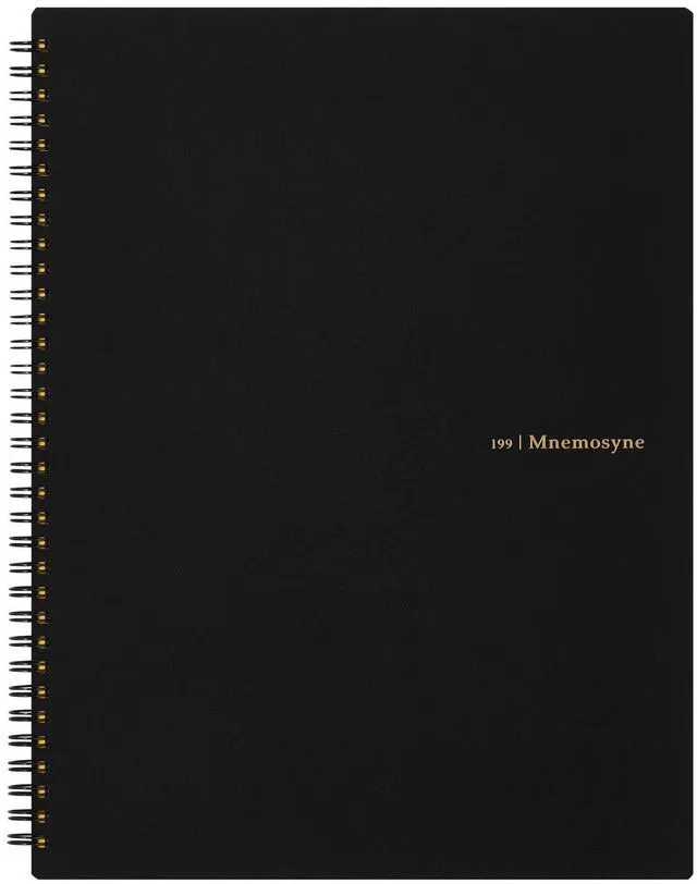 Main image of Mnemosyne Spiral Notebook, 140 Pages, A4 8.27"x11.69", 5mm Dot Grid | Professional Black Cover, Dotted Paper, Twin-Wire Bound To Lay Flat, Perforated Pages, For School & Office, Made in Japan