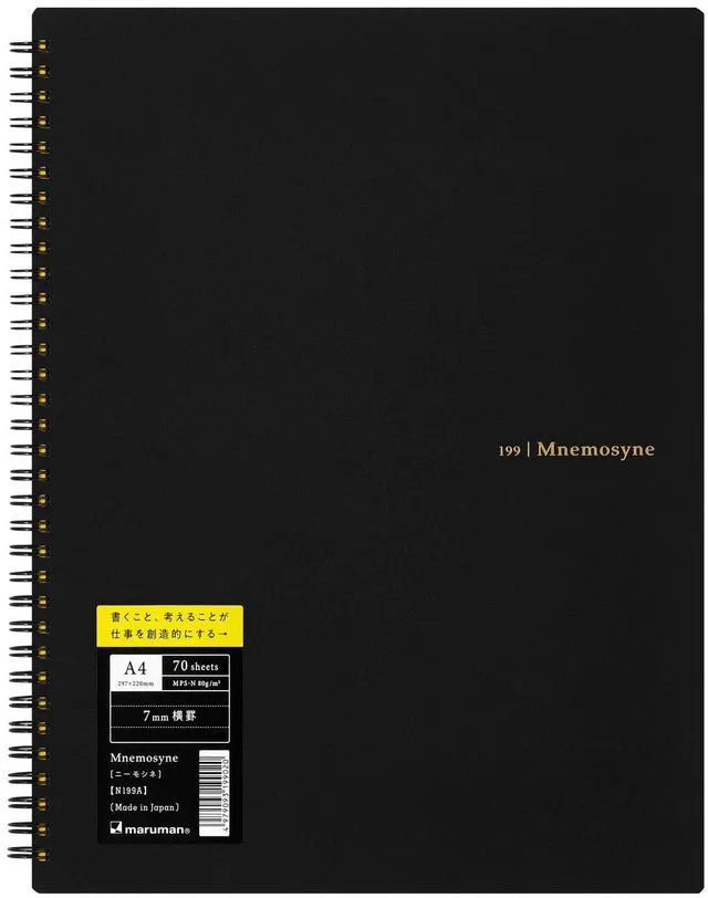 Alt view image 3 of 7 - Mnemosyne Spiral Notebook, 140 Pages, A4 8.27"x11.69", 5mm Dot Grid | Professional Black Cover, Dotted Paper, Twin-Wire Bound To Lay Flat, Perforated Pages, For School & Office, Made in Japan