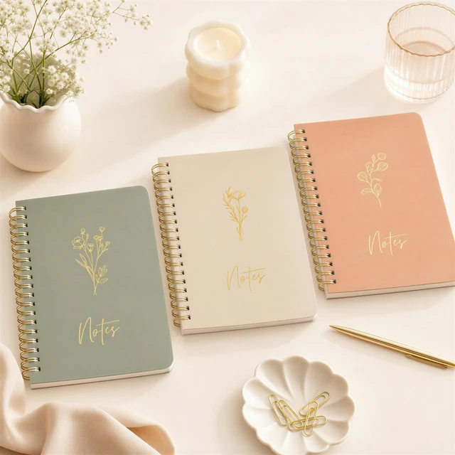 Alt view image 2 of 7 - Aesthetic Spiral Notebook Set of 3 For Women - Cute College Ruled Journals | 8x6 Journal Notebook with Large Pockets and Lined Pages - Perfect Supplies to Stay Organized at Work or School