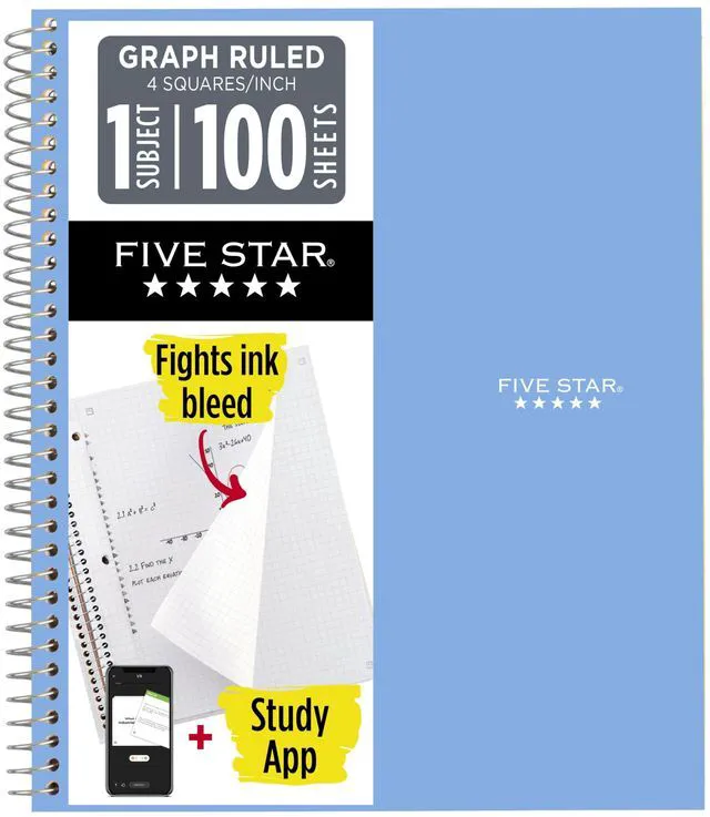 Main image of Spiral Notebook + Study App, 1 Subject, Graph Ruled Paper, 8-1/2" x 11", 100 Sheets, Fights Ink Bleed, Water Resistant Cover, Tidewater Blue (06190AA4)