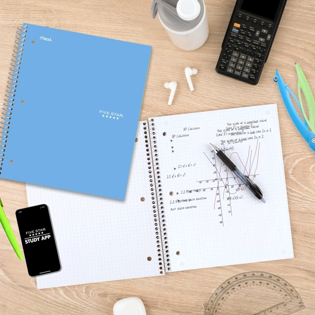 Alt view image 4 of 7 - Spiral Notebook + Study App, 1 Subject, Graph Ruled Paper, 8-1/2" x 11", 100 Sheets, Fights Ink Bleed, Water Resistant Cover, Tidewater Blue (06190AA4)