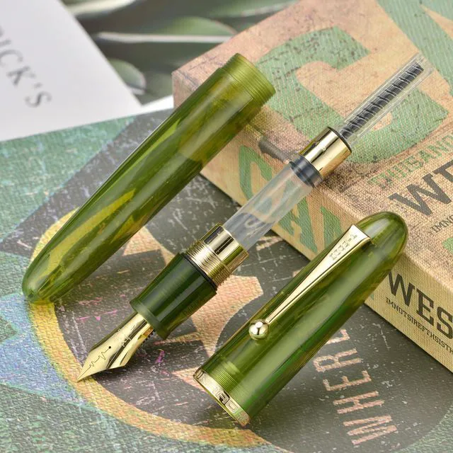 Alt view image 7 of 7 - Jinhao 9019 Fountain Pen Dadao Series Green Acrylic #8 Heartbeat Fine Nib Large Converter Smooth Writing Instrument