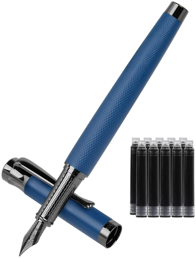 Main image of Luxury Fountain Pen Set,Ink Pen for Smooth Writing,Medium Nib,Includes 10 Ink Cartridges&Ink Converter,Best Pen Gift Case for Men & Women,fancy,calligraphy,Executive,Office pen-Blue