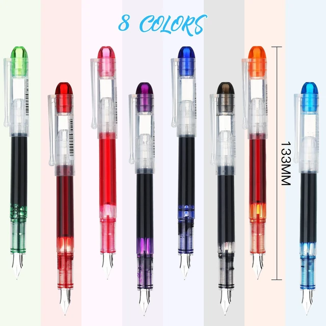 Alt view image 2 of 7 - 16 Pieces Disposable Fountain Pens Multicolor Set Colored Ink Writing Fountain Pens Assorted Color Extra Fine Point Nib for Calligraphy Sketching, Holiday Gifts Office School Supplies