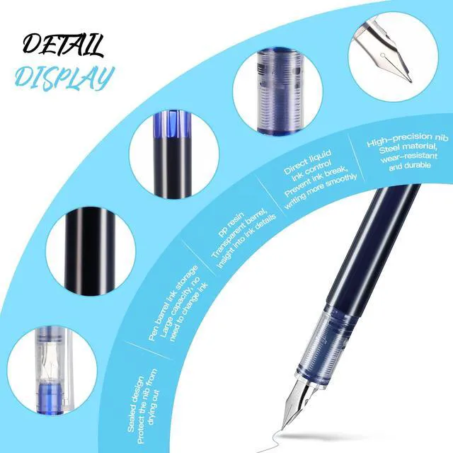 Alt view image 3 of 7 - 16 Pieces Disposable Fountain Pens Multicolor Set Colored Ink Writing Fountain Pens Assorted Color Extra Fine Point Nib for Calligraphy Sketching, Holiday Gifts Office School Supplies