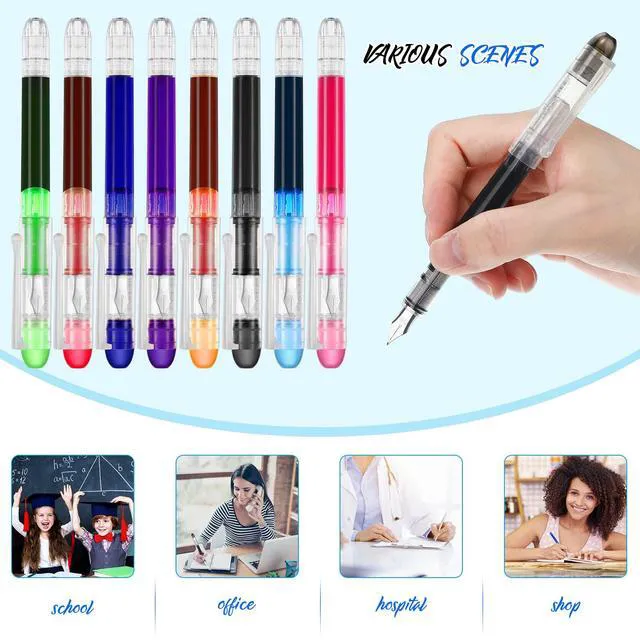 Alt view image 4 of 7 - 16 Pieces Disposable Fountain Pens Multicolor Set Colored Ink Writing Fountain Pens Assorted Color Extra Fine Point Nib for Calligraphy Sketching, Holiday Gifts Office School Supplies