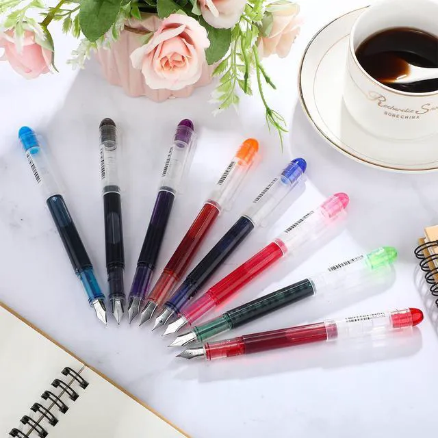 Alt view image 7 of 7 - 16 Pieces Disposable Fountain Pens Multicolor Set Colored Ink Writing Fountain Pens Assorted Color Extra Fine Point Nib for Calligraphy Sketching, Holiday Gifts Office School Supplies