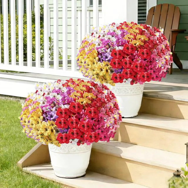 Alt view image 2 of 7 - 22 Pack Artificial Flowers for Outdoor Indoor Fake Plants(Multi-Colour) | Faux Silk Flowers for Outdoors Outside Front Porch Hanging Planter Window Box Garden Spring Decoration