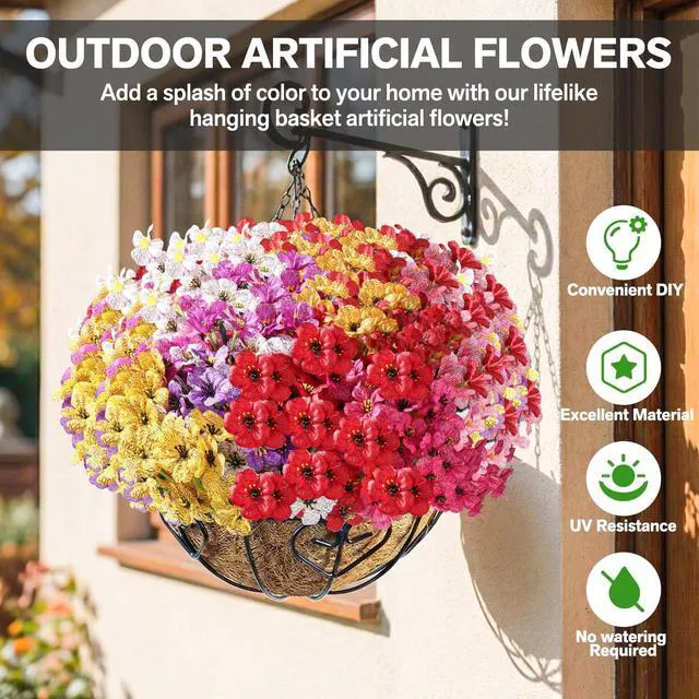 Alt view image 3 of 7 - 22 Pack Artificial Flowers for Outdoor Indoor Fake Plants(Multi-Colour) | Faux Silk Flowers for Outdoors Outside Front Porch Hanging Planter Window Box Garden Spring Decoration