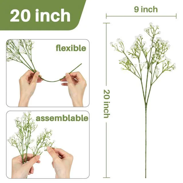 Alt view image 2 of 7 - 10 Babys Breath Artificial Flowers - White Fake Gypsophila for Wedding | Realistic Faux Flores Artificiales Bouquet for Vase, Wedding Centerpieces, Baby Shower, Home Indoor Decor, Floral Arrangement