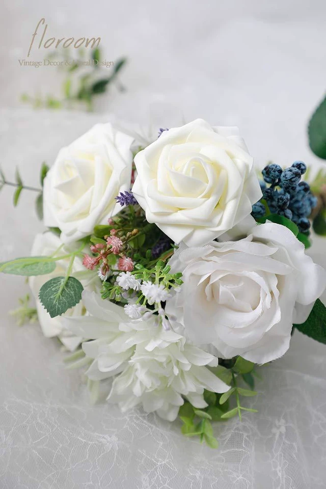 Alt view image 3 of 7 - Artificial Flowers 25pcs Real Looking Ivory Foam Fake Roses with Stems for DIY Wedding Bouquets White Bridal Shower Centerpieces Arrangements Party Tables Decorations