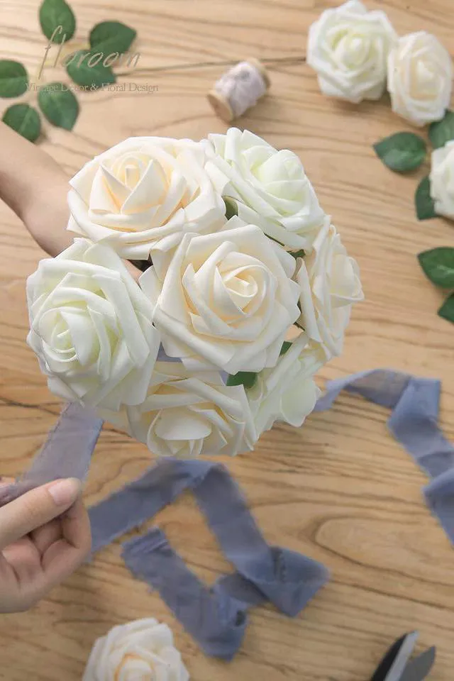 Alt view image 5 of 7 - Artificial Flowers 25pcs Real Looking Ivory Foam Fake Roses with Stems for DIY Wedding Bouquets White Bridal Shower Centerpieces Arrangements Party Tables Decorations