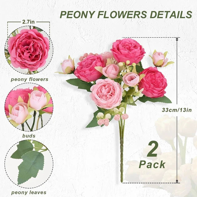 Alt view image 4 of 7 - 2 Packs Peonies Artificial Flowers, Mixed Pink Artificial Peonies, Silk Peonies Flowers Fake Peonies Artificial Flowers Peonies Bouquet for Centerpiece Table Wedding Party Home Decor