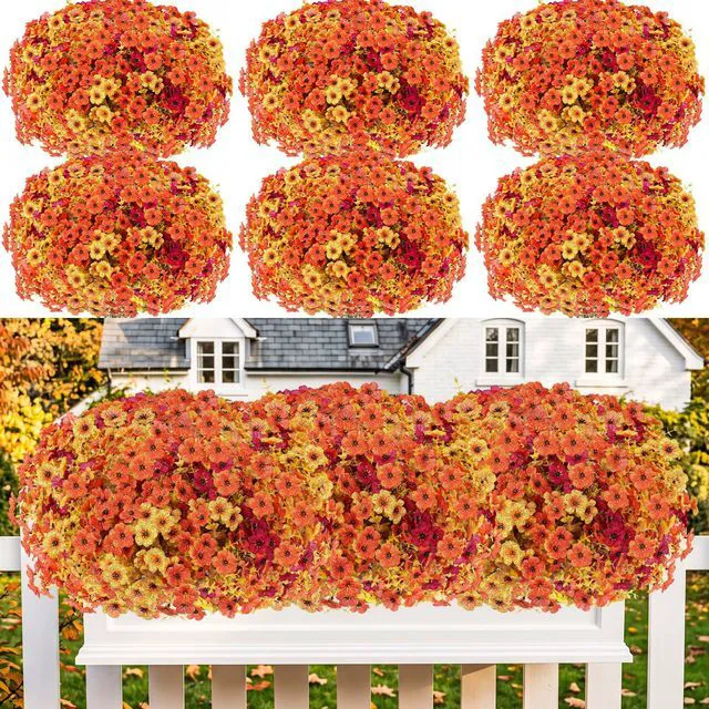 Main image of 13 Bundles Artificial Fall Flowers Fake Mums for Outdoor (Autumn Colors) | Fake Fall Flowers Silk Flowers UV Resistant Faux Plants for Outside Front Porch Hanging Planter Garden Home Fall Decor