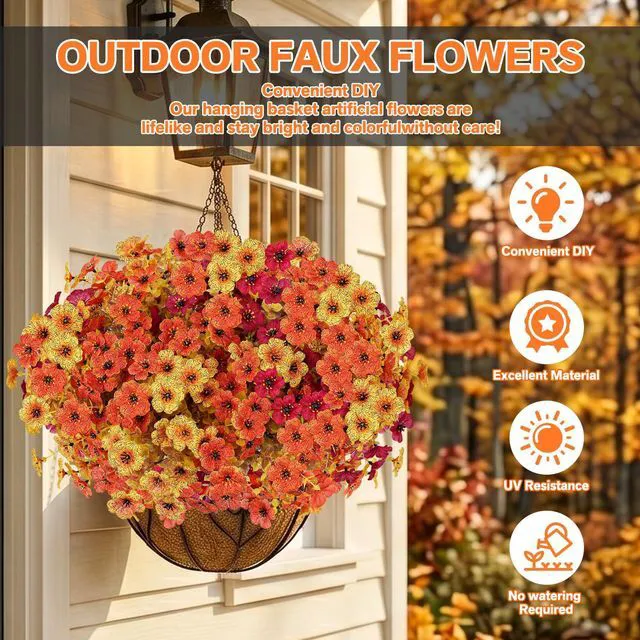 Alt view image 4 of 6 - 13 Bundles Artificial Fall Flowers Fake Mums for Outdoor (Autumn Colors) | Fake Fall Flowers Silk Flowers UV Resistant Faux Plants for Outside Front Porch Hanging Planter Garden Home Fall Decor