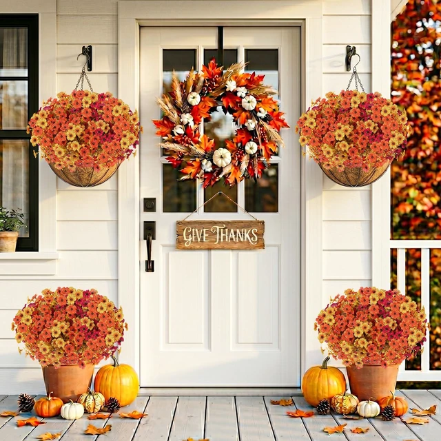 Alt view image 6 of 6 - 13 Bundles Artificial Fall Flowers Fake Mums for Outdoor (Autumn Colors) | Fake Fall Flowers Silk Flowers UV Resistant Faux Plants for Outside Front Porch Hanging Planter Garden Home Fall Decor
