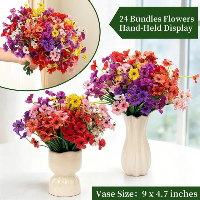 Alt view image 4 of 7 - 24 Bundles Artificial Flowers for Outdoors/Indoors, Fake Flowers Plants for Indoor Outside Garden Porch Window Box Home Wedding Farmhouse(8 Color)