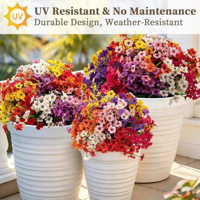 Alt view image 5 of 7 - 24 Bundles Artificial Flowers for Outdoors/Indoors, Fake Flowers Plants for Indoor Outside Garden Porch Window Box Home Wedding Farmhouse(8 Color)