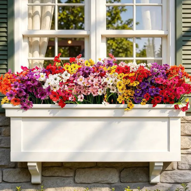 Alt view image 7 of 7 - 24 Bundles Artificial Flowers for Outdoors/Indoors, Fake Flowers Plants for Indoor Outside Garden Porch Window Box Home Wedding Farmhouse(8 Color)