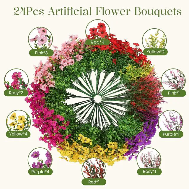 Alt view image 2 of 7 - 24 Bundles Artificial Flowers for Outdoors UV Resistant Decor | Realistic Silk Violet Lavender, UV Resistant Fake Flowers, Ideal Spring Decor for Patio Porch, Yard Planter & Home, 5 Colors
