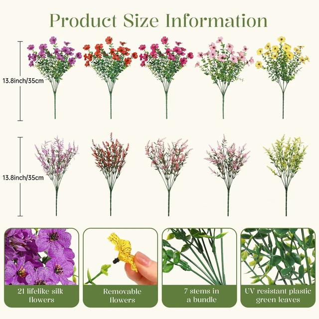 Alt view image 3 of 7 - 24 Bundles Artificial Flowers for Outdoors UV Resistant Decor | Realistic Silk Violet Lavender, UV Resistant Fake Flowers, Ideal Spring Decor for Patio Porch, Yard Planter & Home, 5 Colors