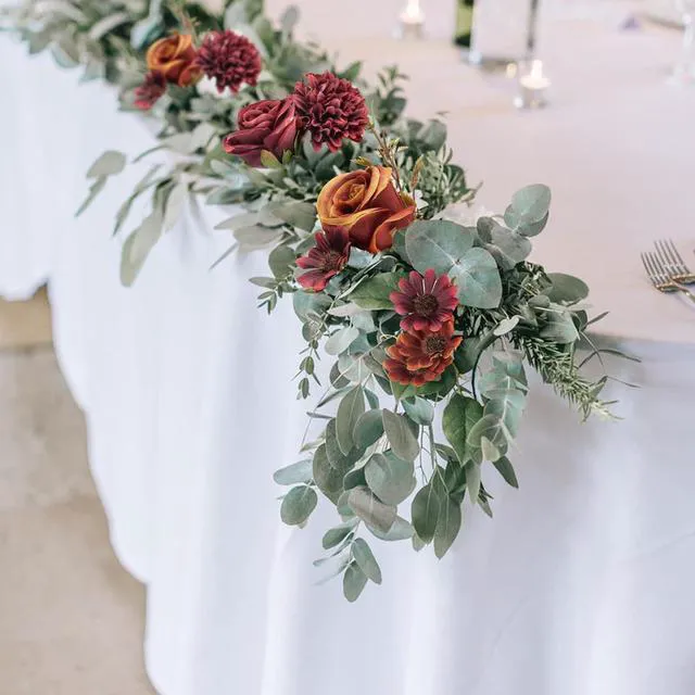 Alt view image 4 of 7 - 2 Pcs Artificial Fall Flowers, Fake Silk Fall Flowers, Orange+Red | 2 Colors Fake Roses Silk Bouquets with Hydrangea Autumn Faux Flowers Arrangements for Home Wedding Table Centerpieces Decor