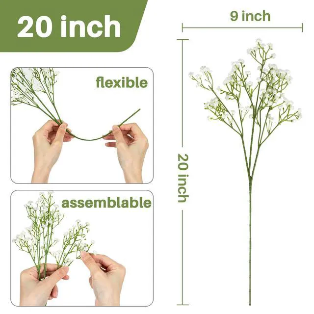 Alt view image 2 of 6 - 6 Babys Breath Artificial Flowers - White Faux Gypsophila Bouquet | Realistic Fake Flower Greenery for Wedding Centerpieces, Table Decorations, Bridal Bouquets, Home & Party Floral Arrangements