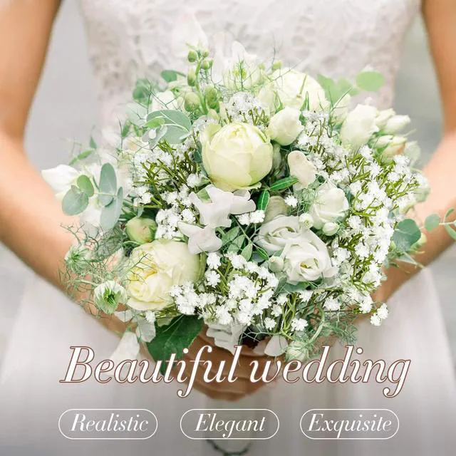 Alt view image 6 of 6 - 6 Babys Breath Artificial Flowers - White Faux Gypsophila Bouquet | Realistic Fake Flower Greenery for Wedding Centerpieces, Table Decorations, Bridal Bouquets, Home & Party Floral Arrangements