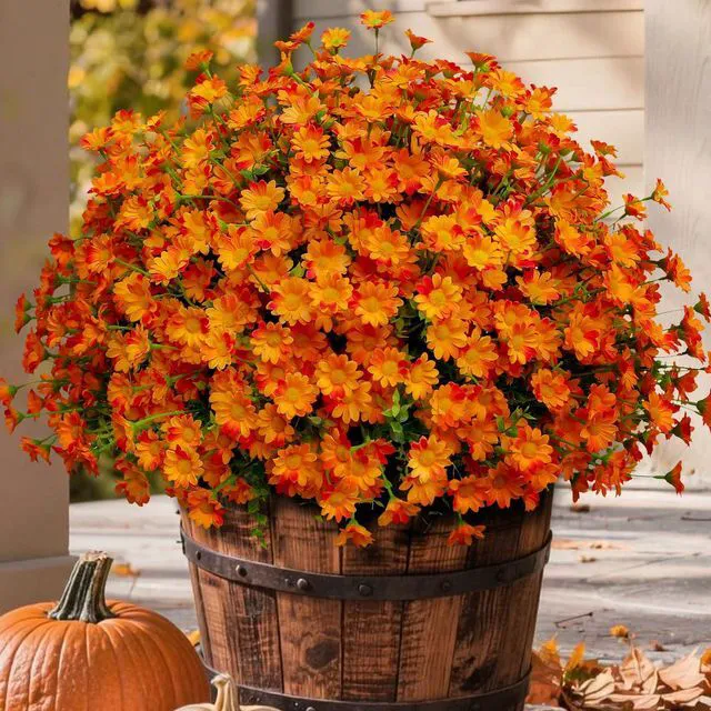 Main image of 8 Bundles Artificial Flowers for Outdoors Faux Mums for Outdoor Planters UV Resistant Fake Fall Flowers Orange Daisy Bulk for Home Gardenr Window Box Pathway Plante Wedding Decor (Orange)