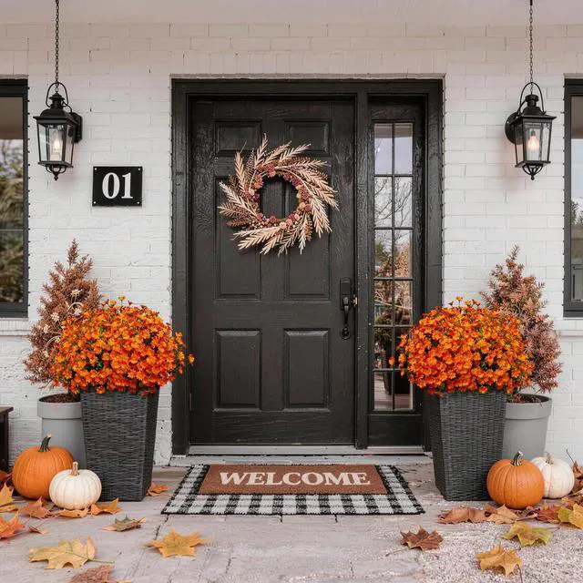 Alt view image 2 of 7 - 8 Bundles Artificial Flowers for Outdoors Faux Mums for Outdoor Planters UV Resistant Fake Fall Flowers Orange Daisy Bulk for Home Gardenr Window Box Pathway Plante Wedding Decor (Orange)