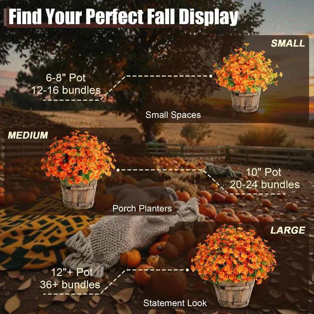 Alt view image 4 of 7 - 8 Bundles Artificial Flowers for Outdoors Faux Mums for Outdoor Planters UV Resistant Fake Fall Flowers Orange Daisy Bulk for Home Gardenr Window Box Pathway Plante Wedding Decor (Orange)