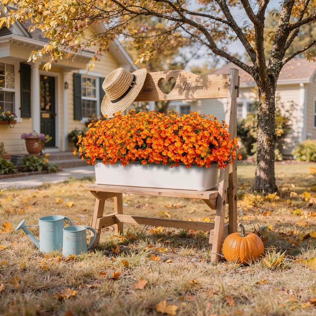 Alt view image 7 of 7 - 8 Bundles Artificial Flowers for Outdoors Faux Mums for Outdoor Planters UV Resistant Fake Fall Flowers Orange Daisy Bulk for Home Gardenr Window Box Pathway Plante Wedding Decor (Orange)