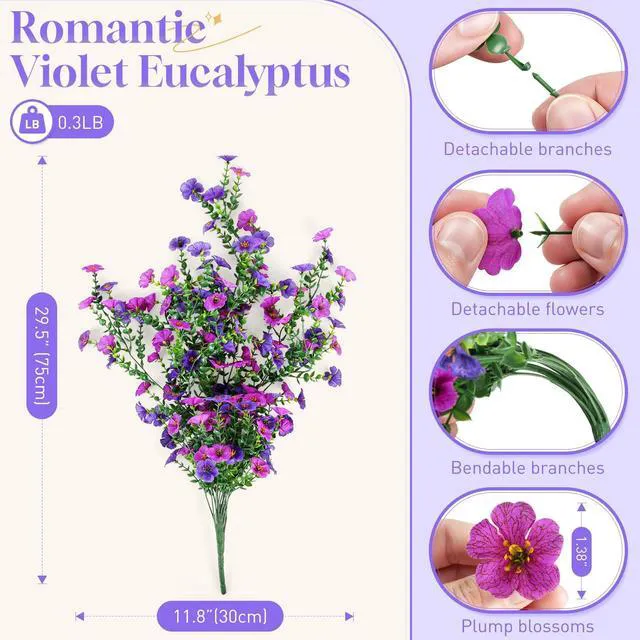 Alt view image 2 of 7 - 2 Pcs Artificial Hanging Flowers, UV Resistant Fake Flowers, Double Purple | Flexible Stems, Full Bundle Faux Flowers for Outdoor Planters, Zero Maintenance for Patio, Garden, Balcony
