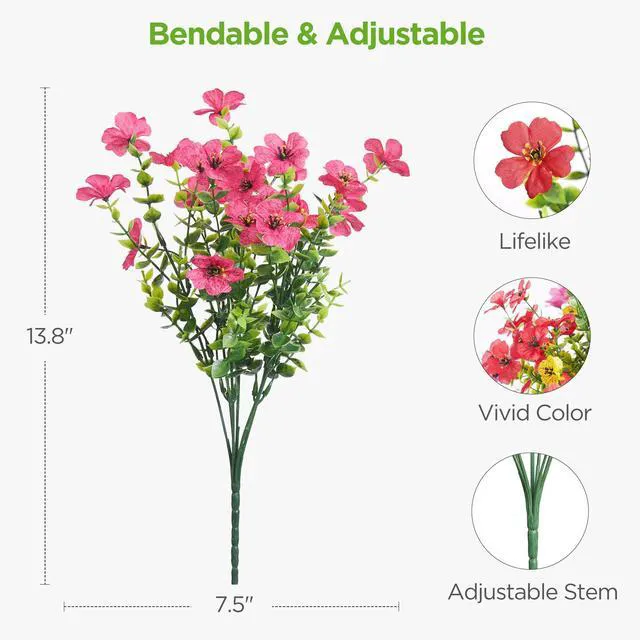 Alt view image 2 of 7 - Artificial Flowers for Outdoors Fake Silk Faux Plant 4 Hues 12 Pcs | Outdoors, UV Resistant, Indoor, Outside, Bendable, Adjustable Stems, Look Real, Cemetry, Decoration, Patio, Planter, Pots